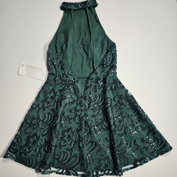PromGirl Green Sequin Halter A-Line Mini Dress Size Medium NWT - Picture 4 of 16